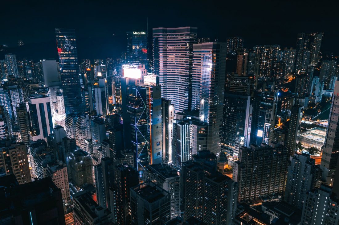 aerial photography of cityscape during night