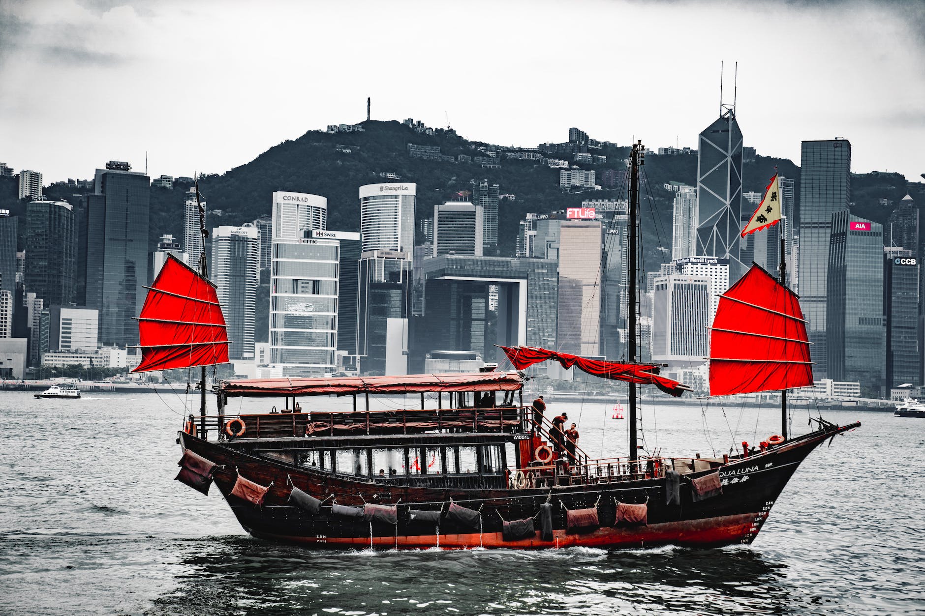 red and black boat